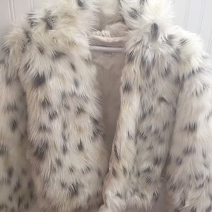 Girls Snow Leopard Faux Fur Coat